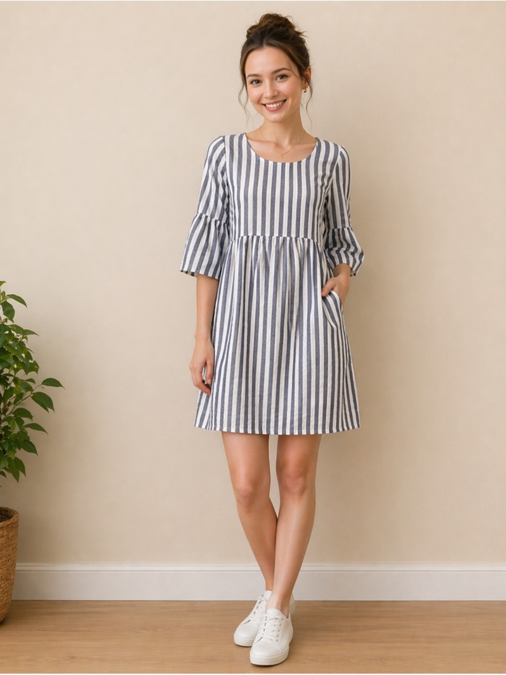 Mia Minx Striped Empire Waist Cotton Dress | Boho Cottagecore Mini